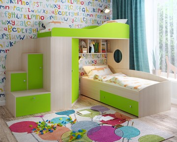 Детская кровать-шкаф Кадет-2, корпус Дуб, фасад Лайм в Барнауле