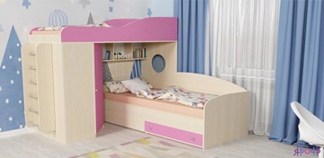 Детская кровать-шкаф Кадет-2 с металлической лестницей, корпус Дуб, фасад Розовый в Барнауле