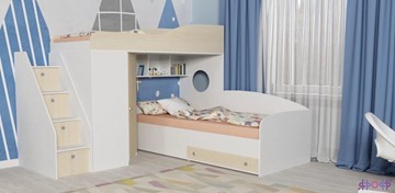 Детская кровать-шкаф Кадет-2 с универсальной лестницей, корпус Белое дерево, фасад Дуб в Барнауле