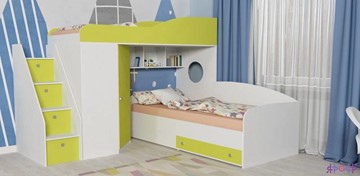 Детская кровать-шкаф Кадет-2 с универсальной лестницей, корпус Белое дерево, фасад Лайм в Барнауле