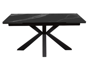 Керамический обеденный стол раздвижной DikLine SFE160 Керамика Черный мрамор/подстолье черное/опоры черные (2 уп.) в Барнауле