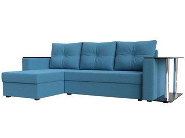 Угловой диван с оттоманкой Атланта Лайт, Амур голубой (микровельвет) в Барнауле