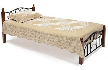 Спальная кровать AT-808 дерево гевея/металл, 90*200 см (Single bed), красный дуб/черный в Барнауле