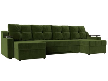 Большой П-образный диван Сенатор, Зеленый (Микровельвет) боннель в Барнауле