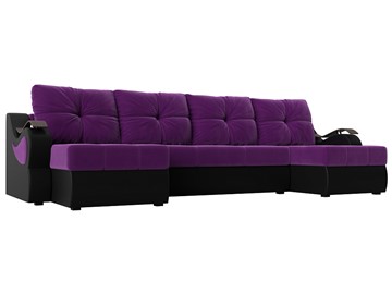 П-образный диван Меркурий П, Фиолетовый/черный (вельвет/экокожа) в Барнауле