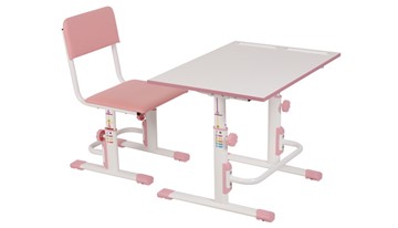 Растущий комплект мебели POLINI Kids Растущая парта-трансформер М1 и стул регулируемый L Белый-розовый в Барнауле