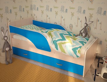 Односпальная детская кровать Максимка, корпус Млечный дуб, фасад Синий в Барнауле