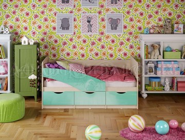 Кровать в детскую Бабочки 800*1800, Бирюза глянец в Барнауле