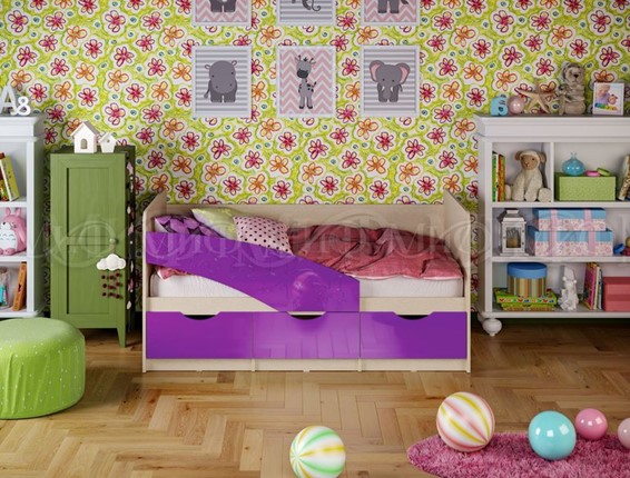 Кроватка Бабочки 800*1600, Фиолетовый глянец в Барнауле - изображение