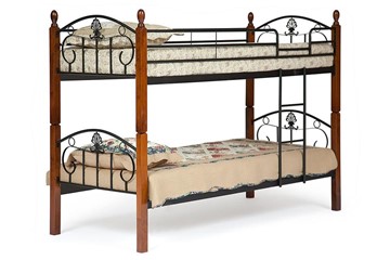 Детская кровать для мальчика BOLERO двухярусная дерево гевея/металл, 90*200 см (bunk bed), красный дуб/черный в Барнауле