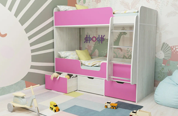 Двухэтажная детская кровать Малыш двойняшка 70х160, корпус Винтерберг, фасад Розовый в Барнауле - предосмотр