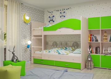 Детская 2-ярусная кровать Мая на щитах, корпус Млечный дуб, фасад Салатовый в Барнауле - предосмотр 2