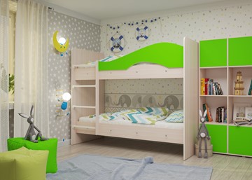 Детская 2-ярусная кровать Мая на щитах, корпус Млечный дуб, фасад Салатовый в Барнауле - предосмотр 1