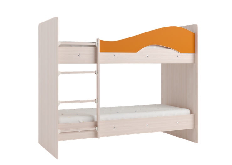 Кровать 2-ярусная Мая на щитах со шкафом и ящиками, корпус Млечный дуб, фасад Оранжевый в Барнауле - изображение 2