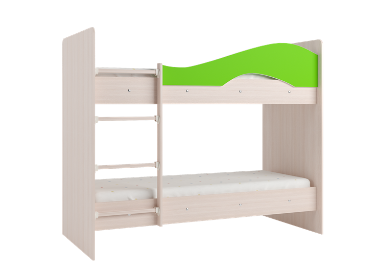 Двухэтажная детская кровать Мая на щитах со шкафом и ящиками, корпус Млечный дуб, фасад Салатовый в Барнауле - изображение 3