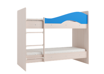 Кровать 2-ярусная Мая на щитах со шкафом и ящиками, корпус Млечный дуб, фасад Синий в Барнауле - предосмотр 1