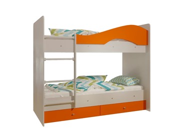 Двухъярусная кровать Мая с 2 ящиками на щитах, корпус Млечный дуб, фасад Оранжевый в Барнауле - предосмотр 4