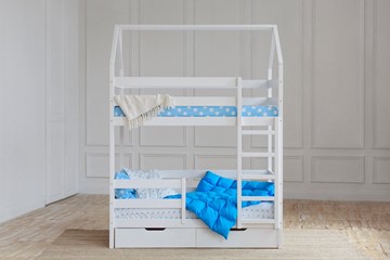 Двухэтажная детская кровать Домик с ящиками, цвет белый в Барнауле