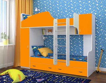 Детская кровать-шкаф Юниор-2, каркас Белое дерево, фасад Оранжевый в Барнауле