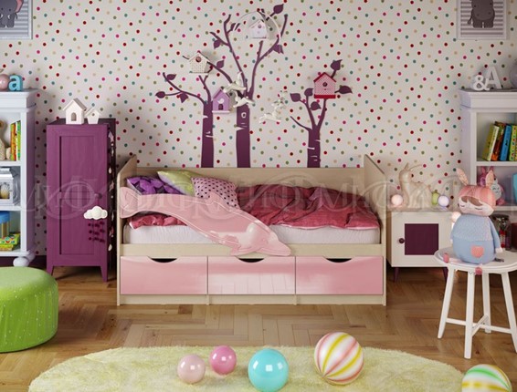 Кровать детская Дельфин-1, Розовый глянец 80х160 в Барнауле - изображение
