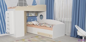 Детская кровать-шкаф Кадет-2 с металлической лестницей, корпус Белое дерево, фасад Дуб в Барнауле