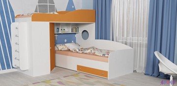 Детская кровать-шкаф Кадет-2 с металлической лестницей, корпус Белое дерево, фасад Оранжевый в Барнауле