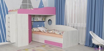 Детская кровать-шкаф Кадет-2 с металлической лестницей, корпус Винтерберг, фасад Розовый в Барнауле