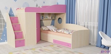 Детская кровать-шкаф Кадет-2 с универсальной лестницей, корпус Дуб, фасад Розовый в Барнауле