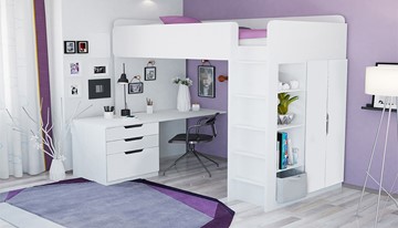 Кровать 2-х ярусная с письменным столом и шкафом POLINI Kids Simple Белый в Барнауле - предосмотр 1