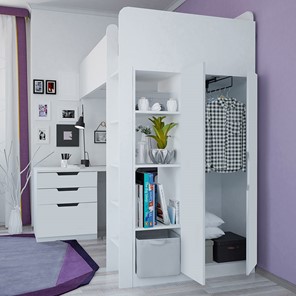 Кровать 2-х ярусная с письменным столом и шкафом POLINI Kids Simple Белый в Барнауле - предосмотр 3