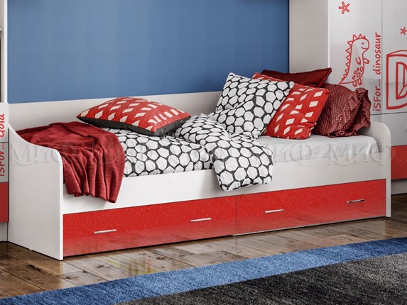 Кровать подростковая Алфавит (Красный) с ящиками в Барнауле - изображение