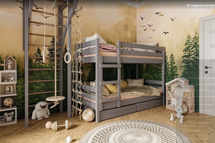 Детская кровать Джуниор двухъярусная с ящиками (Антрацит) в Барнауле - изображение 1