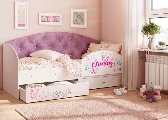 Кровать детская односпальная Эльза с бортиком, Фиолетовый (латы) в Барнауле - изображение