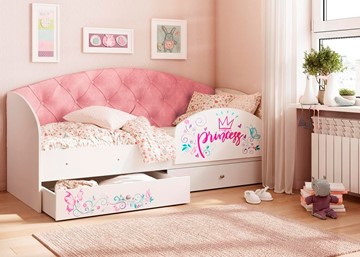 Детская кровать односпальная Эльза с бортиком, Розовый (щиты) в Барнауле