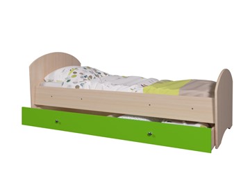 Кровать детская с ящиком Мозайка без бортиков, корпус Млечный дуб/фасад Лайм (щиты) в Барнауле