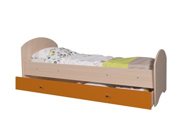 Кровать детская с ящиком Мозайка без бортиков, корпус Млечный дуб/фасад Оранжевый (ламели) в Барнауле