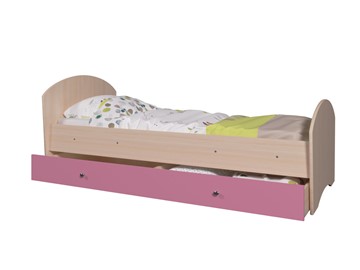 Кровать детская с ящиком Мозайка без бортиков, корпус Млечный дуб/фасад Розовый (щиты) в Барнауле