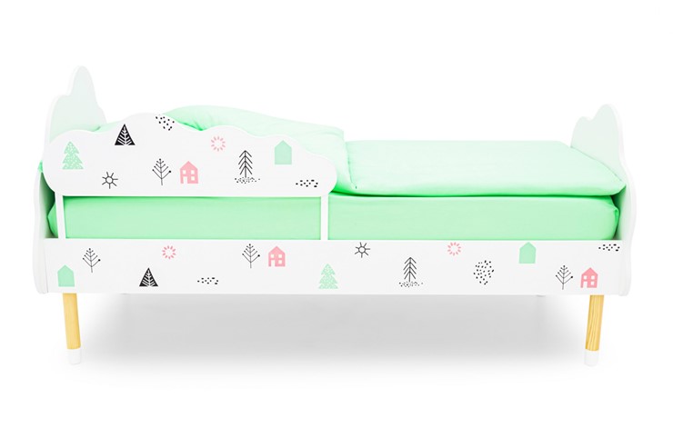 Кроватка Stumpa Облако "Домики розовый, бирюзовый" в Барнауле - изображение 1