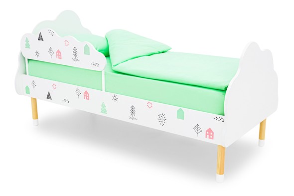 Кроватка Stumpa Облако "Домики розовый, бирюзовый" в Барнауле - изображение