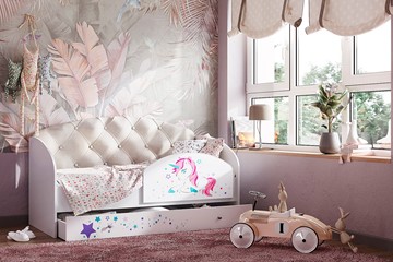 Односпальная детская кровать Звездочка с бортиком, Бежевый в Барнауле