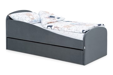 Кровать в детскую с ящиком Letmo графит (велюр) в Барнауле - предосмотр