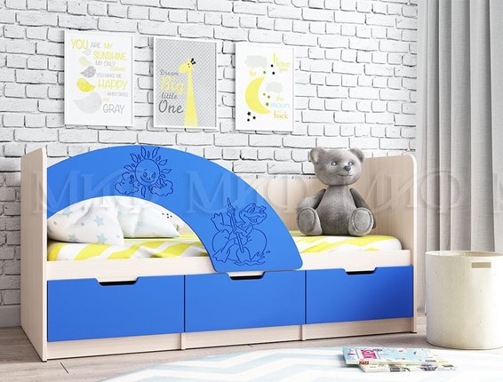 Кровать детская Юниор-3, синий матовый в Барнауле - изображение