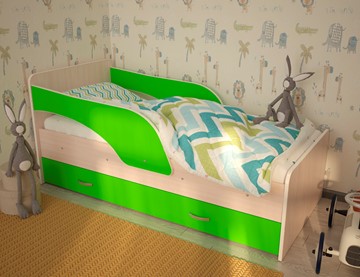 Односпальная детская кровать Максимка, корпус Млечный дуб, фасад Салатовый в Барнауле