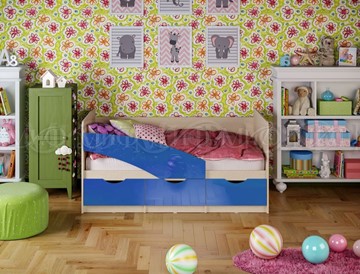 Детская кровать Бабочки 800*1600, Синий глянец в Барнауле