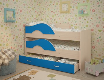 Двухэтажная детская кровать Радуга 1.6 с ящиком, корпус Млечный дуб, фасад Синий в Барнауле