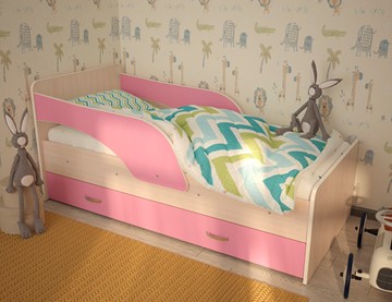 Детская кровать с ящиками Максимка, корпус Млечный дуб, фасад Розовый в Барнауле - предосмотр