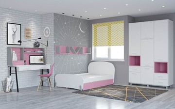 Комплект мебели для детской POLINI Kids Mirum №4 Белый / Серый / Розовый в Барнауле