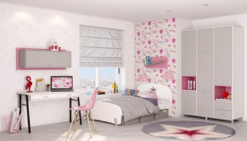 Подростковая мебель POLINI Kids Mirum №7 Белый / Серый / Розовый в Барнауле
