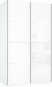 Шкаф 2-х дверный Прайм (ДСП/Белое стекло) 1600x570x2300, белый снег в Барнауле