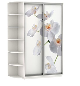 Шкаф Хит, 1500x600x2200, фотопечать, со стеллажом, белая орхидея, белый снег в Барнауле - предосмотр
